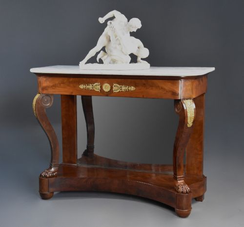 Early 19th Century French Charles X Mahogany Console Table with Marble Top