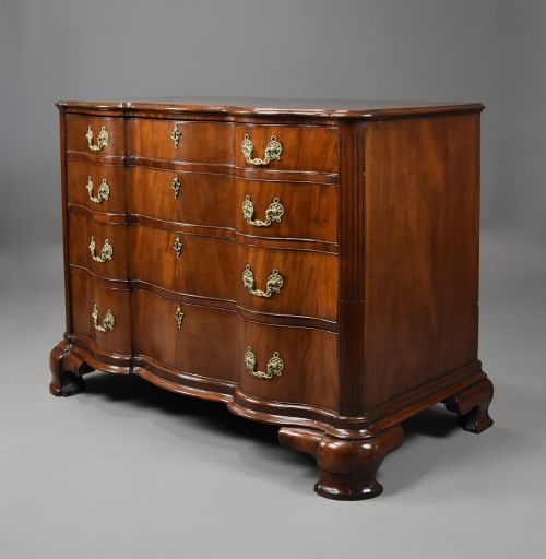Rare late 18th century Continental mahogany commode of oxbow form of generous proportions