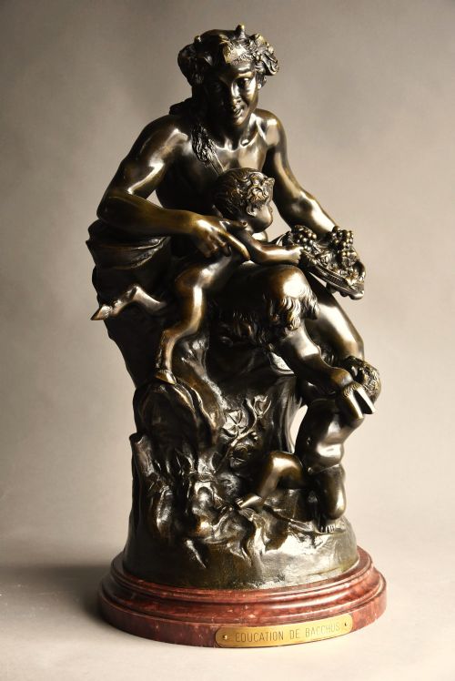 Large Mid 19th Century French Bronze Group of a Satyr with Two Fauns, After Claude Michel Clodian