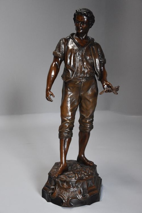 Large Late 19thc French Bronzed Spelter Figure of a Farm Labourer, Signed F.milliot