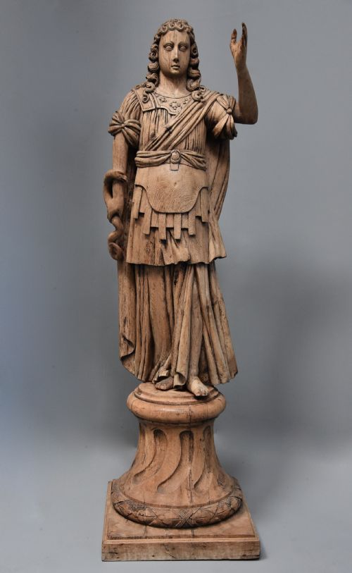 Large Highly Decorative 18thc Continental Life Size Carved Oak Figure