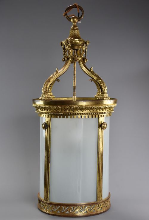 Large Late 19thc Fine Quality French Gilt Bronze Circular Hanging Hall Lantern