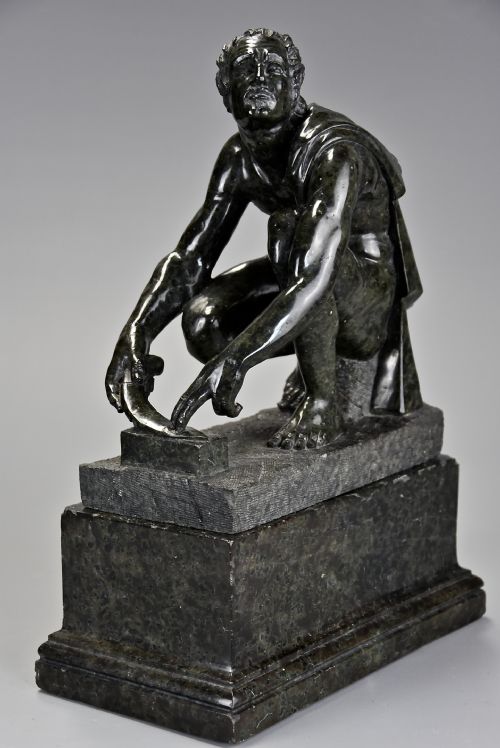 Finely Carved Italian Grand Tour Verdo Prato Figure of ‘Arrotino’ or ‘The Knife Sharpener’