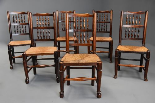 Early 19th Century Set of Six Ash & Elm Spindle Back Chairs of Superb Patina