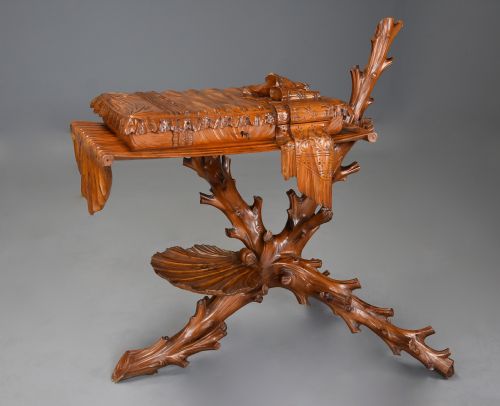 Superb, Rare Late 19thc Italian Finely Carved Pine Grotto Work Table