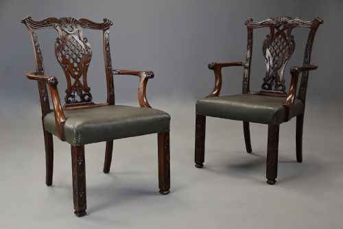 Pair of fine quality late 19thc mahogany open armchairs in the Chippendale style
