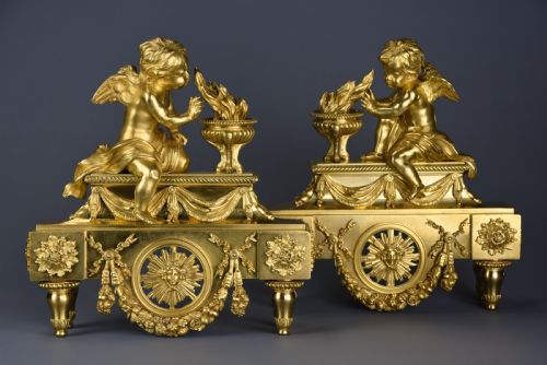 fig 2. Pair of fine quality late 19th century Louis XIV style ormolu figural chenets or fire dogs