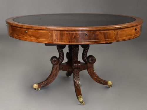 Fine quality early 19thc Regency mahogany drum or library table, possibly Irish