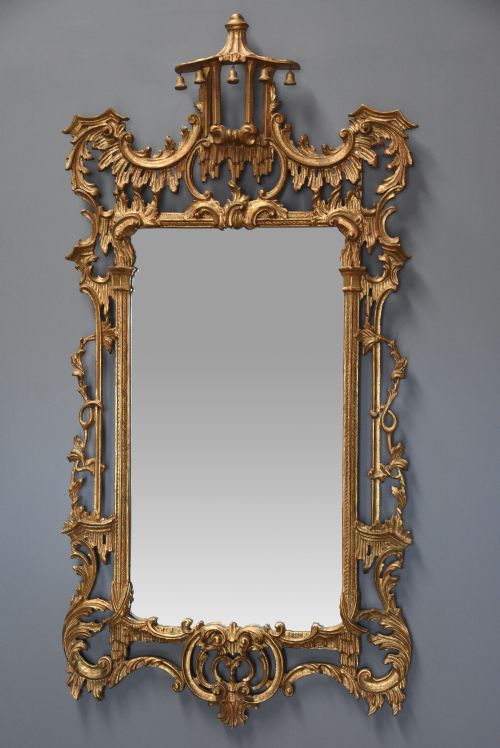 Early 20thc fine quality Chinese Chippendale style carved giltwood mirror