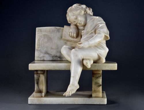 Late 19th Century Alabaster Figure of a ‘Sleeping Child’, Signed P E Fiaschi