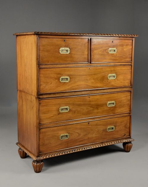 Late 19th Century Padouk Military Chest of Drawers of Fine, Faded Patina