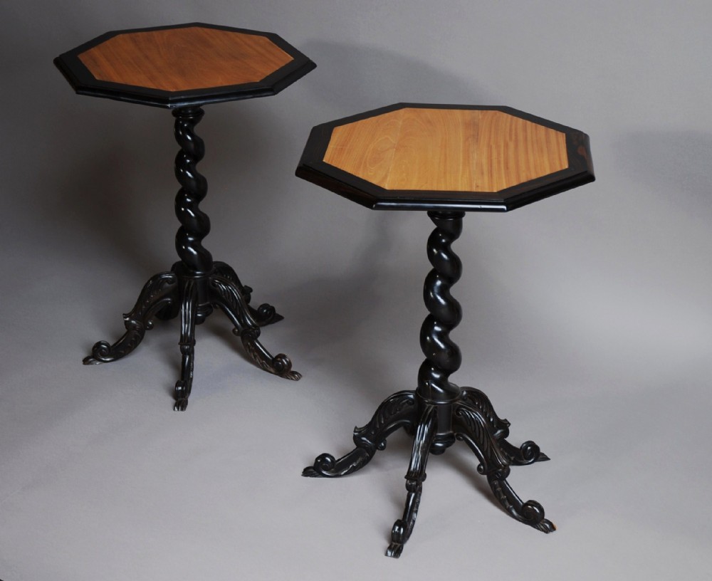 Pair of Ceylonese ebony & satinwood occasional tables