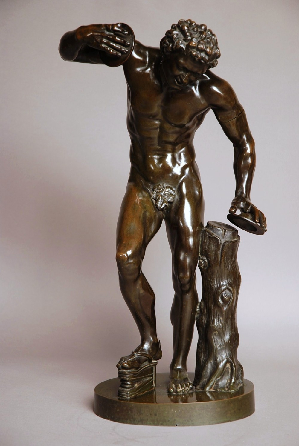 Grand Tour Classical bronze of dancing faun with cymbals