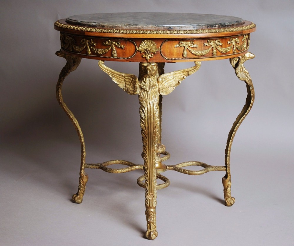 Mahogany & gilt metal French centre table with marble top