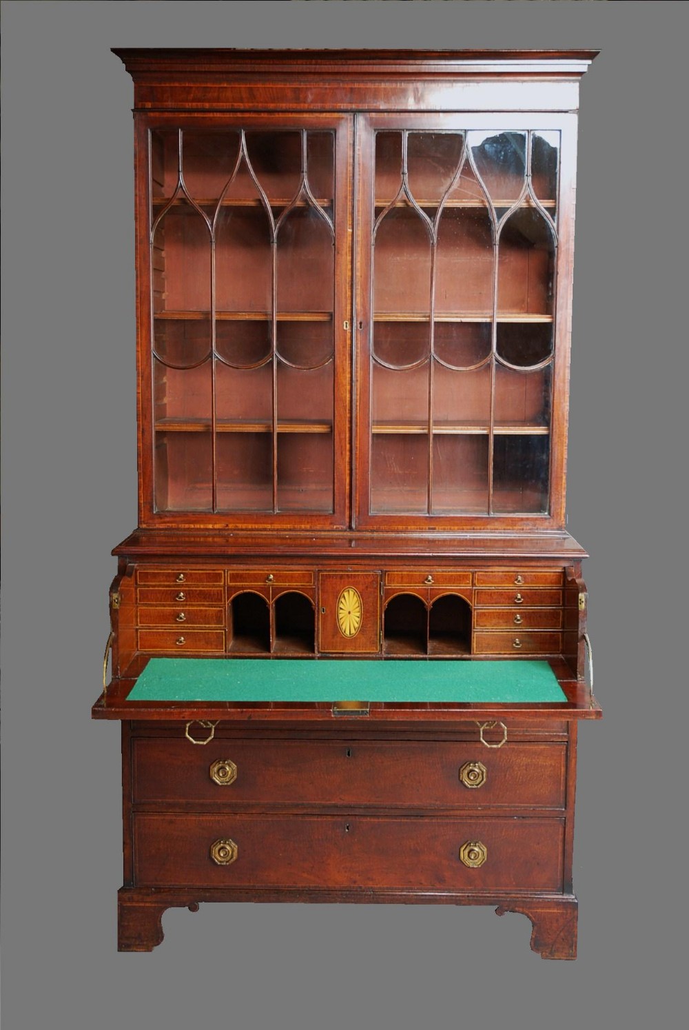 Mahogany secretaire bookcase of good colour