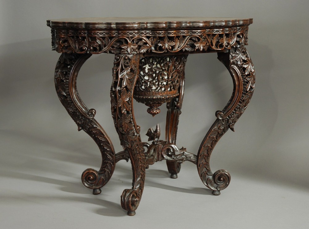 Superb quality Anglo Indian padouk carved work table