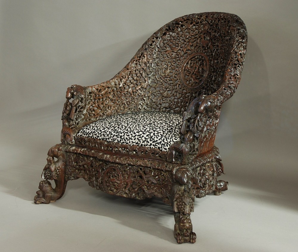 Carved hardwood armchair from Bombay, India