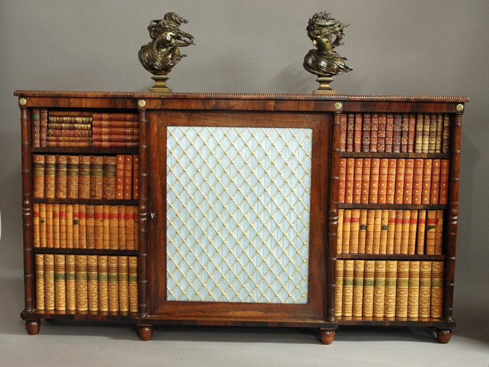 Regency rosewood breakfront bookcase of good proportions
