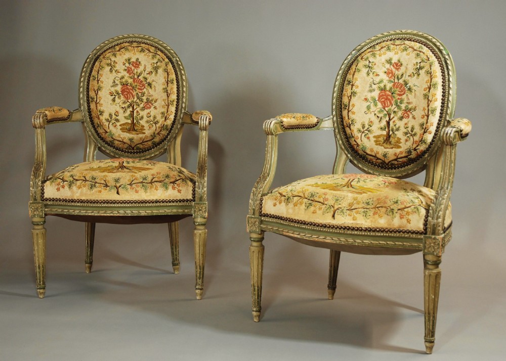 Late 19thc pair of French armchairs wit original tapestry upholstery 