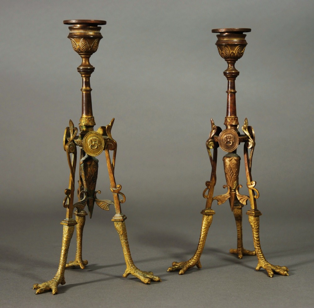 Pair of late 19th century candlesticks in the Egyptian style