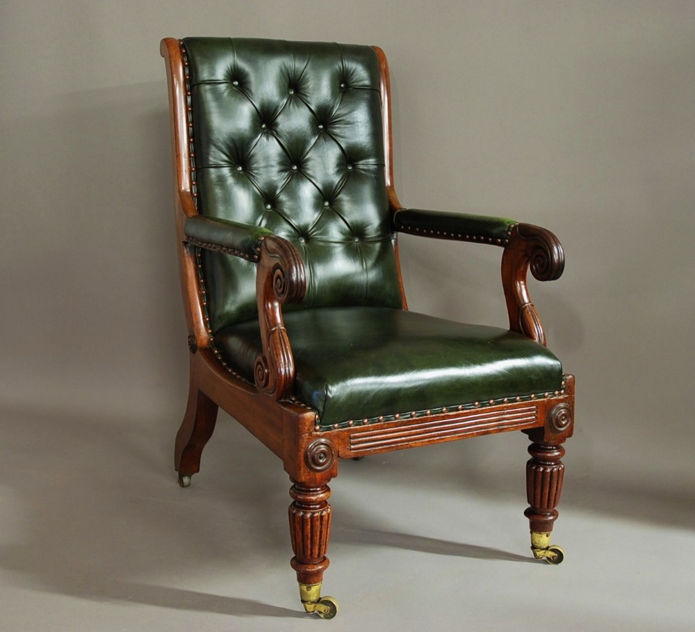 William IV mahogany and leather library chair 