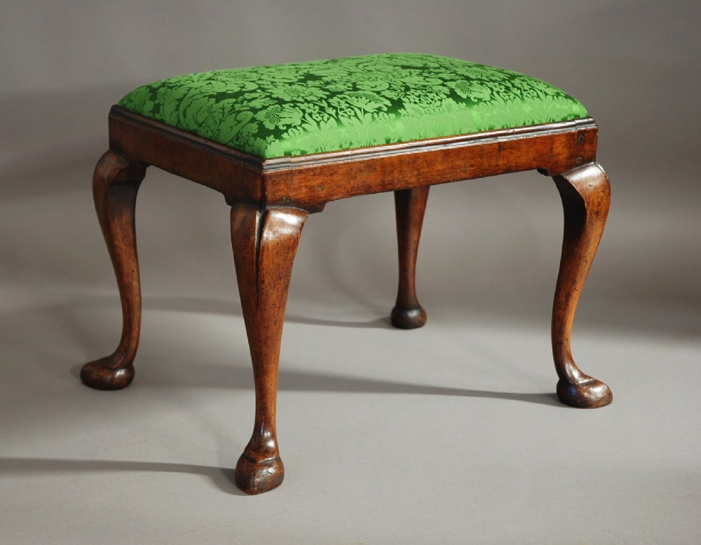 Early 20th century walnut cabriole leg stool in the Queen Anne Style