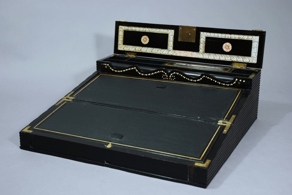 Mid 19th century Ceylonese reeded ebony writing slope