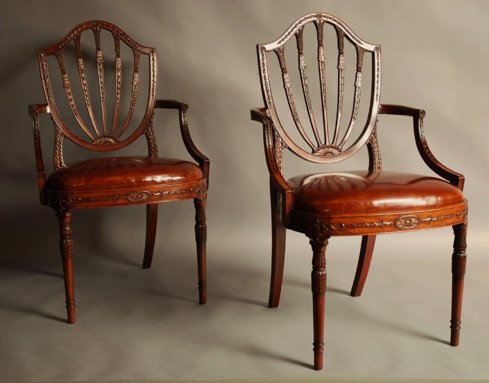 Pair of mahogany Hepplewhite style armchairs of fine quality