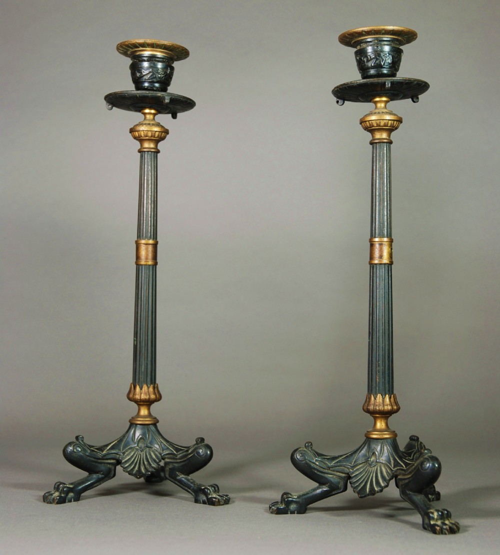 Pair of bronze & gilt Regency candlesticks