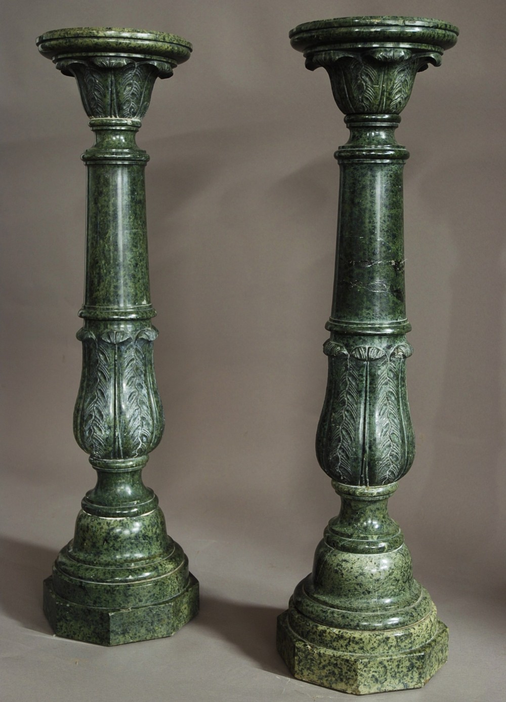 Pair of decorative late 19thc serpentine marble columns