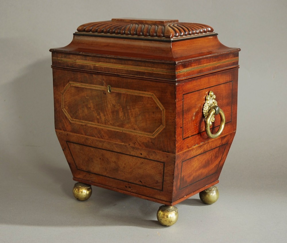 Superb Regency sarcophagus shaped mahogany stationary box