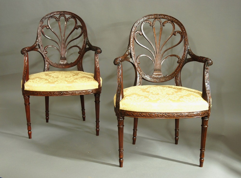 Superb pair of Adam style mahogany open armchairs
