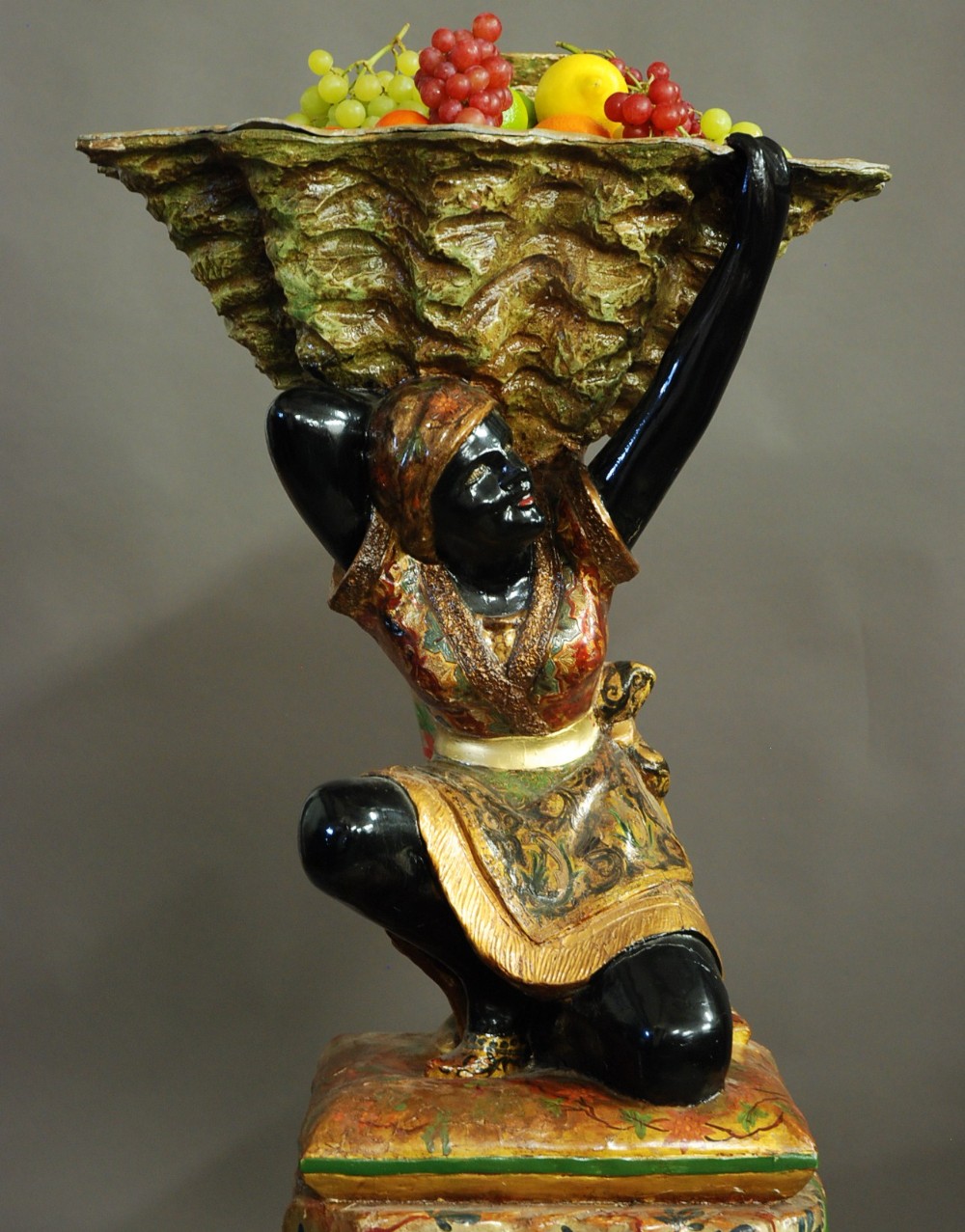Highly decorative 19th century Venetian polychrome carved wood Blackamoor figure 