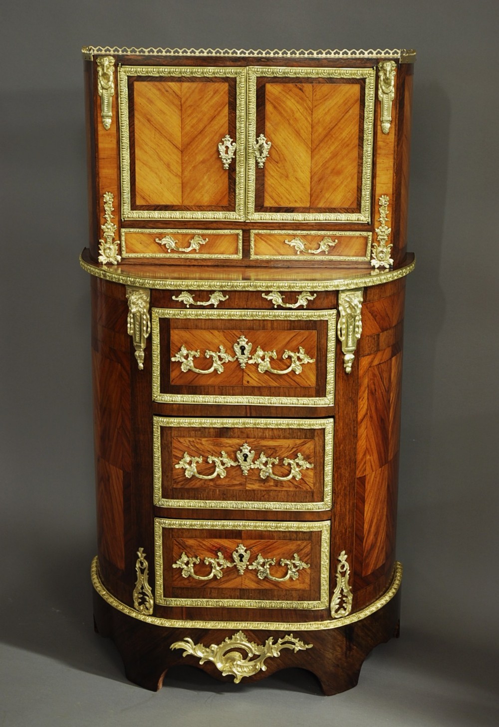 Fine quality French 19thc tulip and Kingwood ladies dressing cabinet