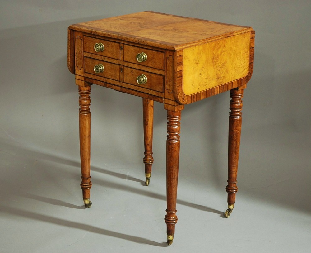 Early 19th century burr oak work table of superb patina