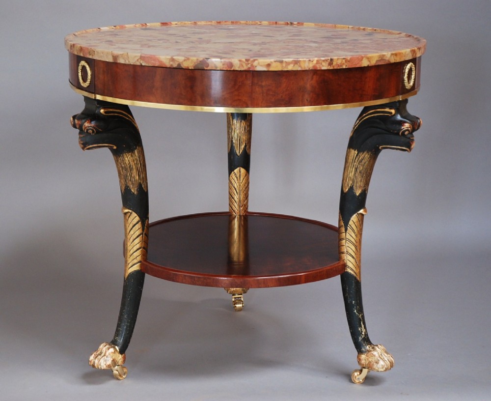 Early 19thc French Empire mahogany & marble gueridon table