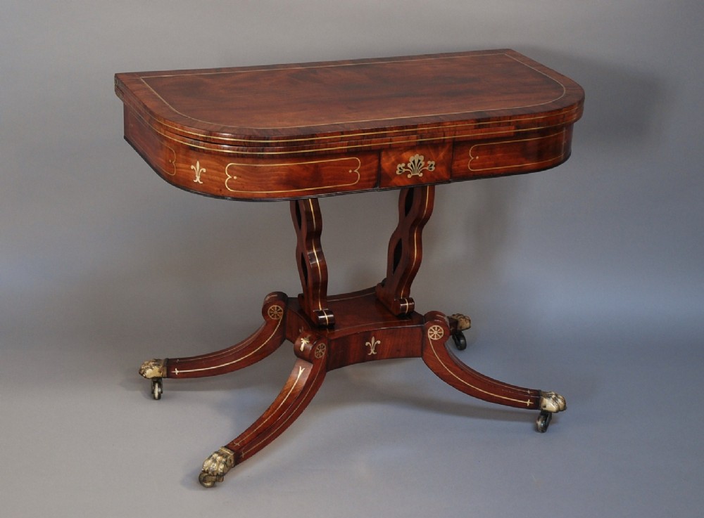 19thc superb quality Regency mahogany & brass card table