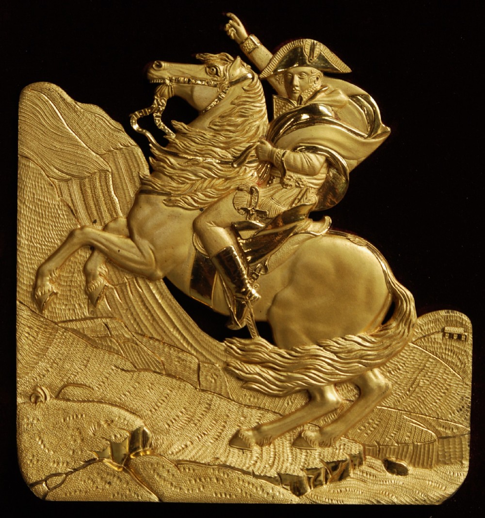 19thc French ormolu relief plaque of Napoleon on horseback