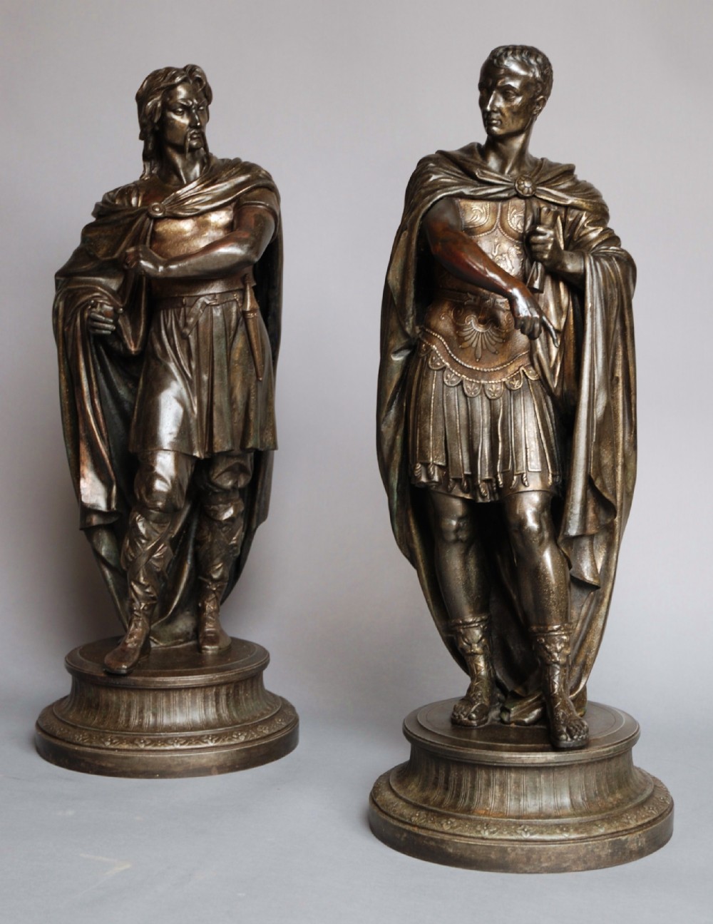 Fine quality large pair of late 19thc Classical spelter figures
