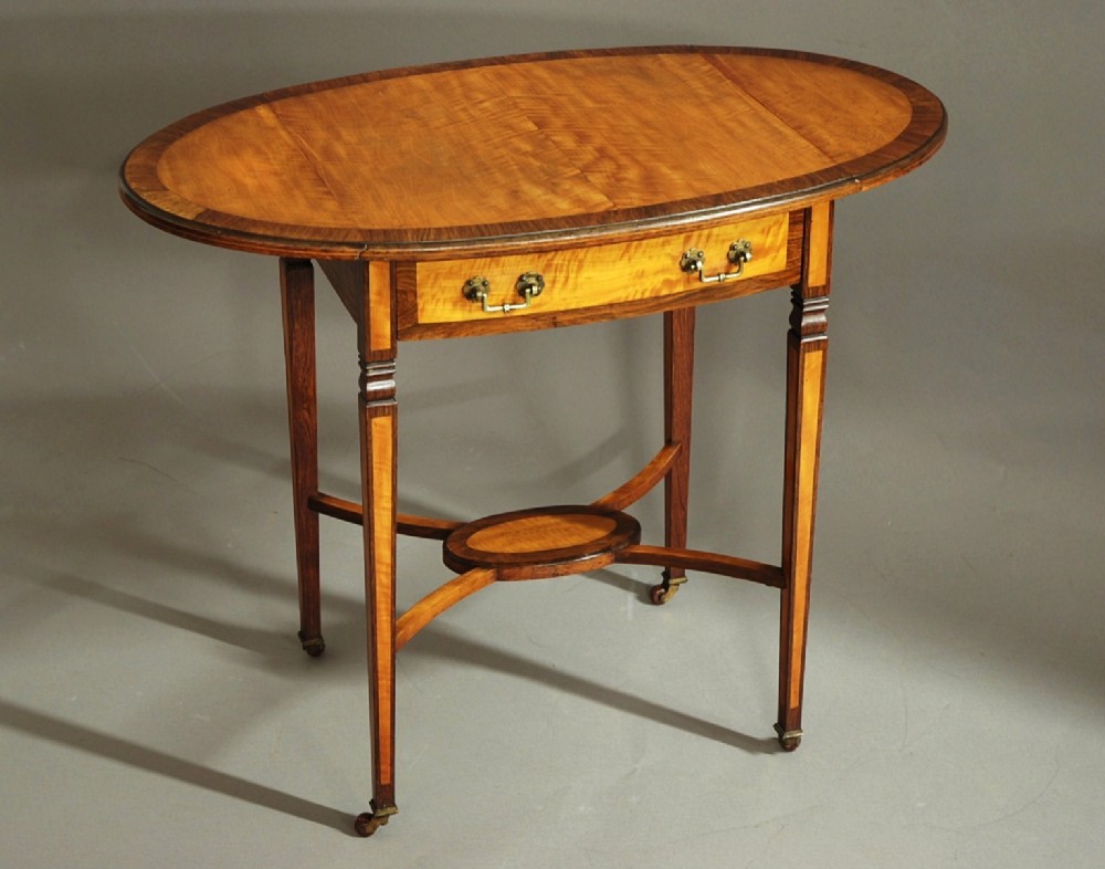  Edwardian satinwood & rosewood oval pembroke table