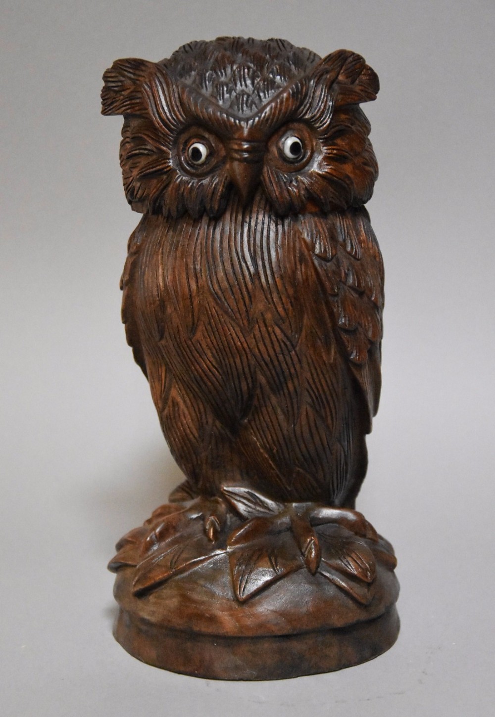 Late 19th century finely carved Black Forest owl jar
