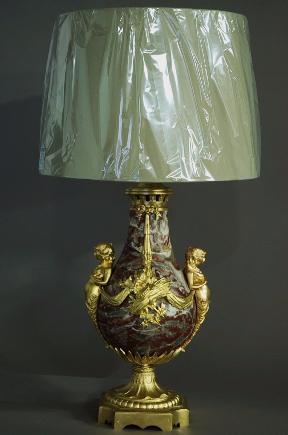 19thc French large marble table lamp with ormolu embellishments