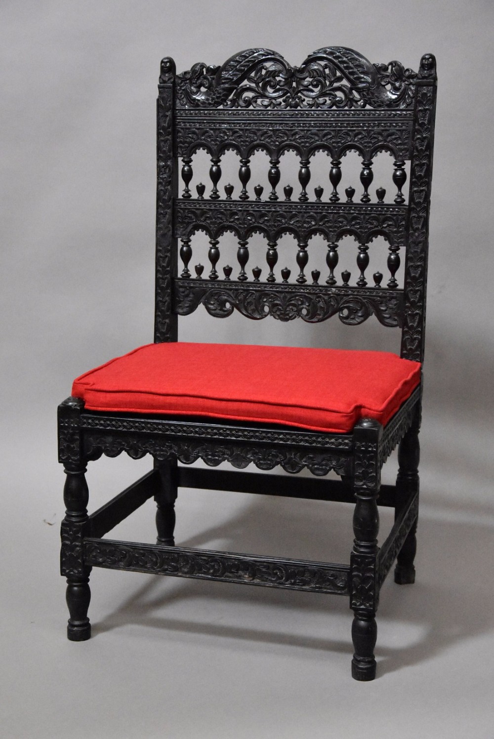 Superb quality late 17thc solid ebony carved chair from The Coromandel Coast, India.
