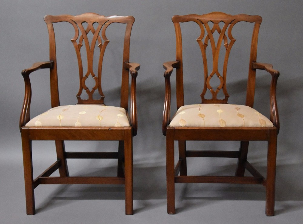 Pair of mahogany Chippendale style open armchairs