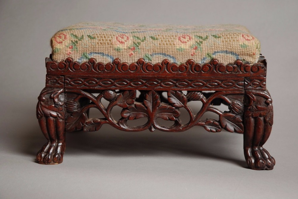 Late 19th century Anglo Indian carved padouk foot stool