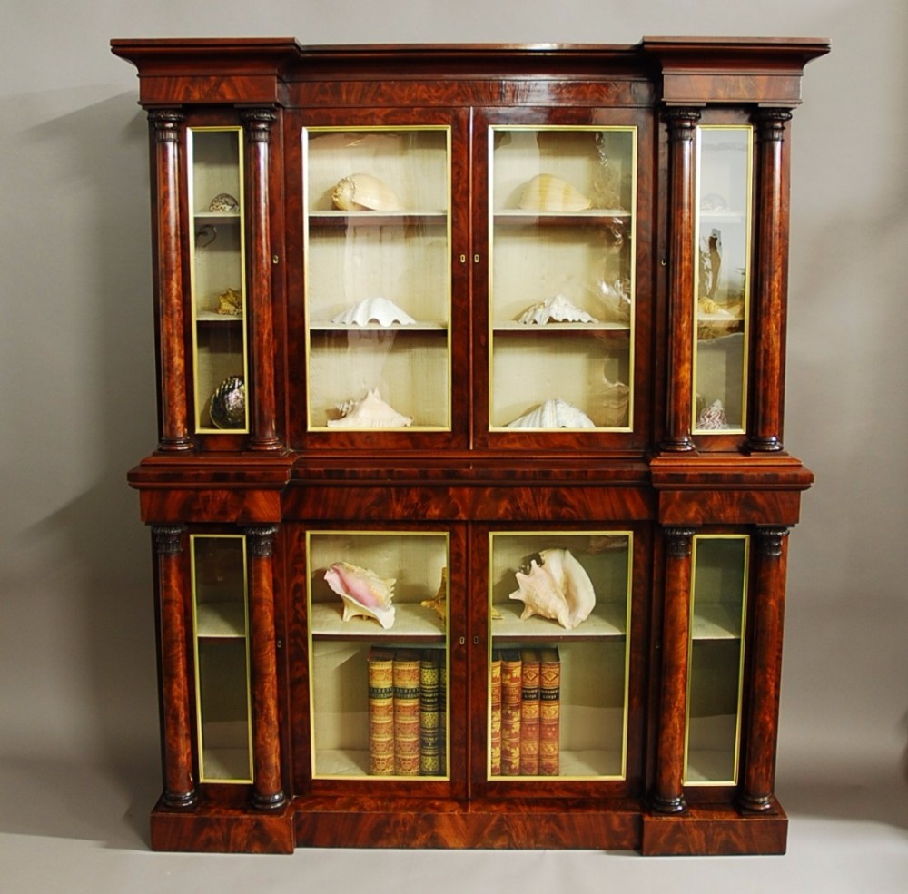 Superb quality small William IV mahogany inverted breakfront bookcase