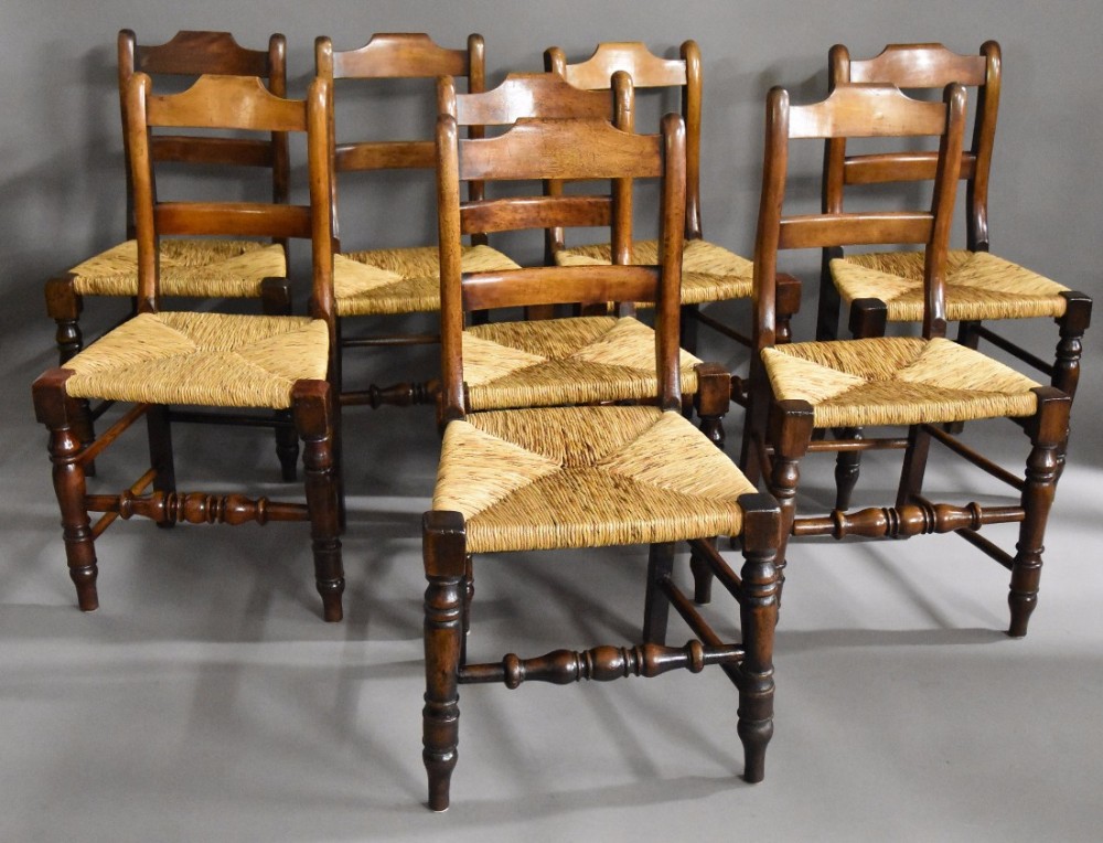 Set of eight 19th century alder dining chairs of good patina