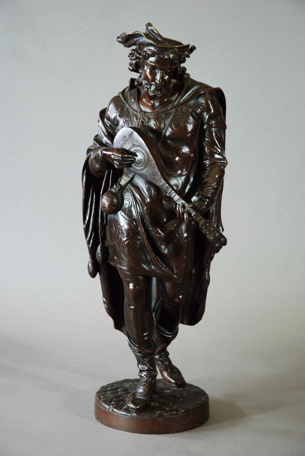 Superb late 19th century French bronze figure of a lute player