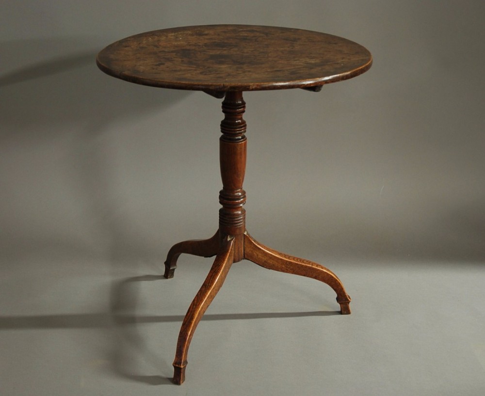 Late 18thc oak & ash tripod occasional table of superb patina