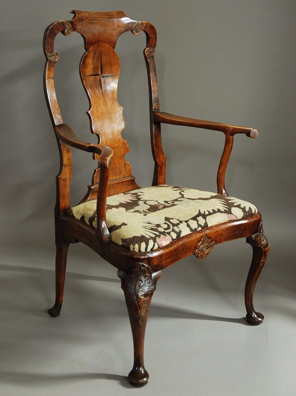 Dutch late 19thc walnut & beech armchair in the 18thc style of superb patina